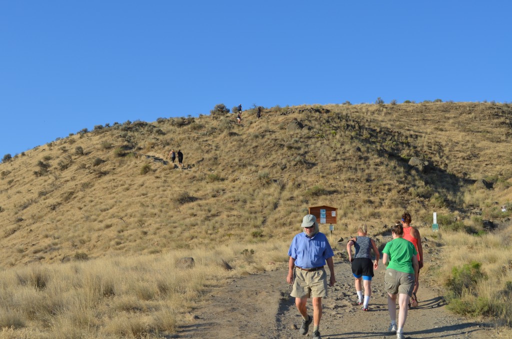 Hikers Approaching the Steps at the Base of Badger Mountain