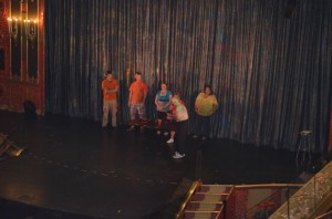 Me on Stage for 60 Seconds or Less game (Minute to Win It) on our Caribbean cruise on the Carnival Glory