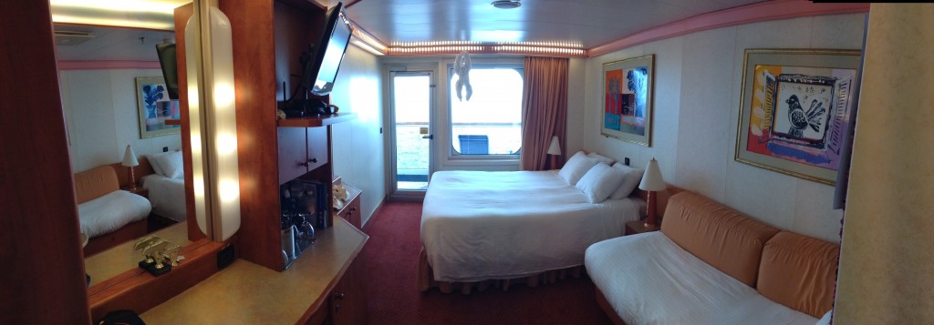 Panorama of our Stateroom #8379 on the Carnival Glory