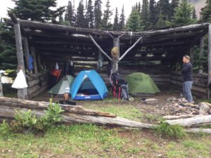 Adult tents in the "shelter" at Big Crow Basin on the Pacific Crest Trail