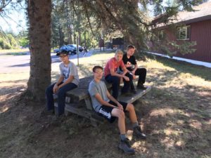 Alden, Josh, Daniel and Everett at ranger station