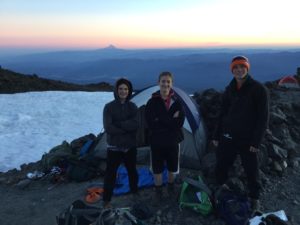 Travis, Andrew, Layton at Lunch Counter on Mt. Adams with Mt. Hood in background